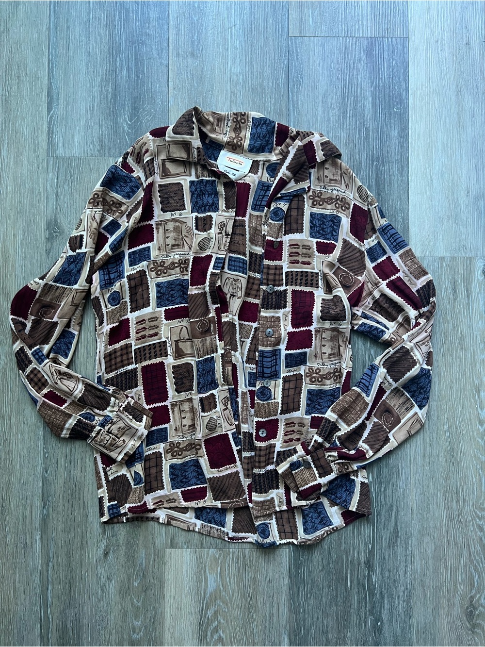 Talbots Men's Patchwork Button-Down Shirt in Burgundy, Navy & Brown